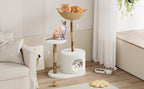 Modern Luxury Cat Condo Tower for Large Cats – Sturdy Natural Wood & Real Branch – Wicker Basket Bed, Multiple Scratching Posts, Pom Pom Balls – Stylish Indoor Cat Furniture