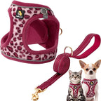 BELLA & PAL Step in Vest Harness for Small and Medium Dogs, No Pull Small Dog Harness with Leash Set, Comfortable Air Mesh Dog Vest Harness with Reflective Strip (Pink Leopard, L)