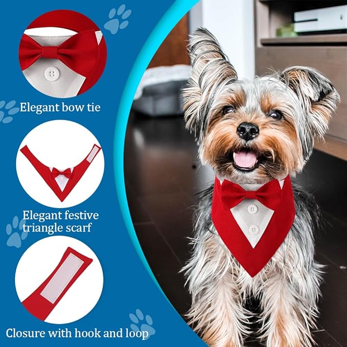Dog Wedding Bandana, Formal Dog Tuxedo Adjustable Pet Collar with Bow, Small, Medium and Large Wedding Clothing, Birthday Gifts for Dogs (Large, Red)