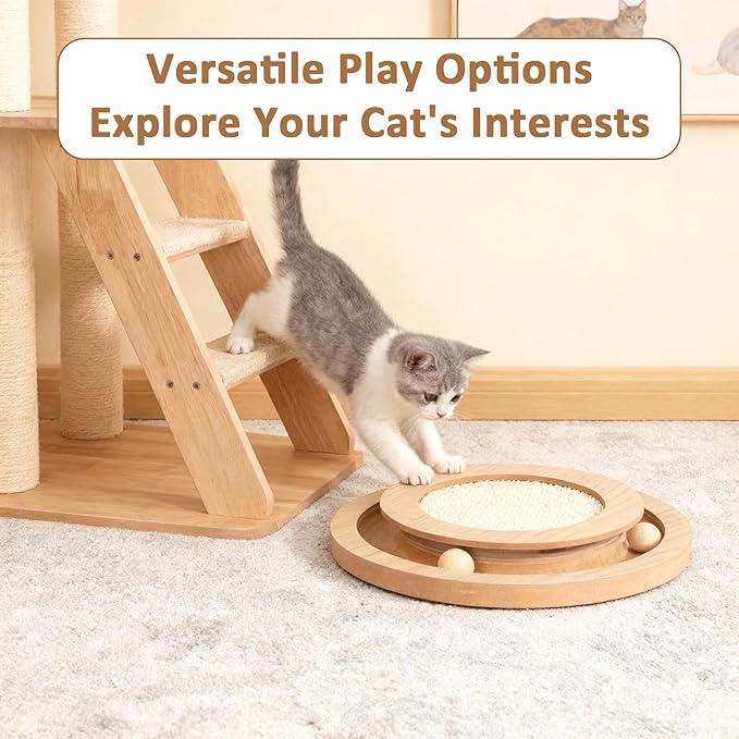 Cat Scratcher Round Natural Sisal Scratching Pad Interactive Scratcher Toys for Indoor Small Cats and Kitten Chasing Hunting Mental Physical Exercise Puzzle