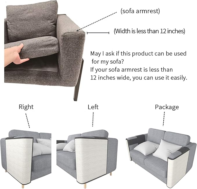 Cat Scratcher Couch- Natural Sisal Furniture Protection from Cats - Corner cat Scratcher for Couch,Chair,Sofa - Easy Installation (Khaki Sofa Right armrest)