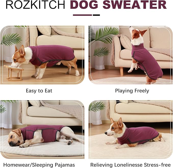 ROZKITCH Dog Sweatshirts for Small Dogs, Winter Dog Vest, Elastic Turtleneck Sweater, Lightweight Pet Shirt for Small to Large Dogs, Red S