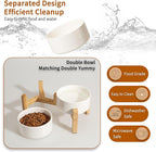 Elevated Ceramic Dog Bowl Set - Raised Dog Bowls with Non-Slip Bamboo Stand - Dog Food and Water Bowl Set - Double Dog Feeding Bowls - Suitable for Small and Medium Dogs - 28.74 OZ - 3.6 CUPS - 850 ML