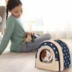 Pet Soft Guinea Pig & Rabbit Cozy Hideout House - Small Animal Bed for Guinea Pigs, Rabbits, Hamsters, Rats & Chinchillas Cave Bed (Stars)