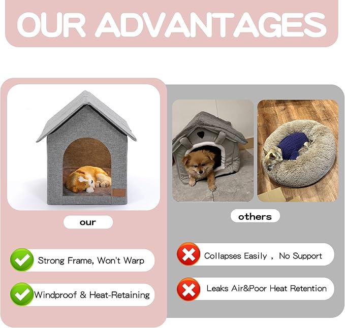 Indoor Dog House for Medium Dogs with Soft Cushion - Semi-Enclosed Warm Cave Bed for Pets Up to 20.8" Long