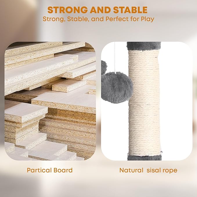 54in Cat Tree Tower for Indoor Cats, Cat Tower with Cat Scratching Post, Multi-Level Cat Furniture, Cat Tower with Funny Toys for Kittens-Light Gray