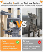 Catlike Rock-Solid 76" Tall Cat Tree Tower for Indoor Cats Large Adult, Heavy Duty Multi-Level Large Cat Tree with Sisal Scratching Posts, Perches, Cat Condos, Hammock Baskets, Cat Tower Light Grey