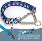 Safe Choke Chain Dog Collar - No-Slip Martingale Anti-Pull Training Collar, Adjustable with Blue Galaxy Planet Design for Medium, Large, XL Dogs (Medium)