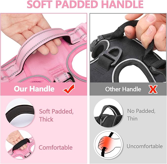 PoyPet No Pull Dog Harness, No Choke Reflective Dog Vest, Adjustable Pet Harnesses with Easy Control Padded Handle for Small Medium Large Dogs(Light Pink Matching Trim,S)