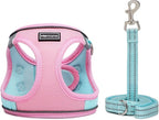Mercano Soft Mesh Dog Harness and Leash Set, No-Chock Step-in Reflective Breathable Lightweight Easy Walk Vest Harnesses with Safety Buckle for Small Dogs, Cats (S, Pink Blue)