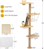 COZIWOW Cat Tree Wall Mounted 69" Tall Sisal Scratching Post 4 Tier Cats Climbing Tower, Cat Wall Furniture Kitten Shelves with Hammock Hanging Toys Wild Simulation, Large Perch Suitable for Lookout