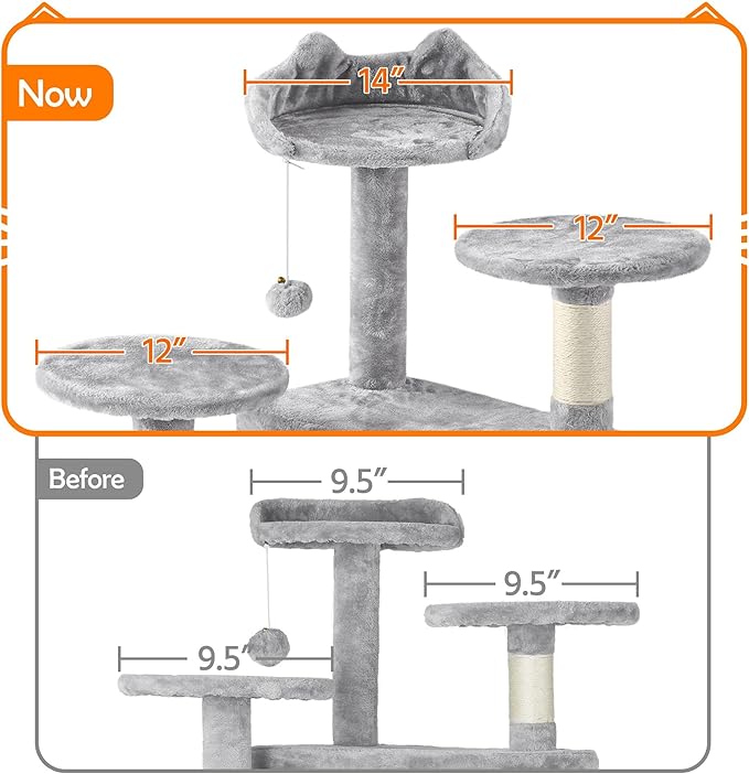 Topeakmart 61in Cat Tree for Indoor Cats, Cat Tower with Scratching Posts Spacious Perch & Platform for Kittens, Light Gray