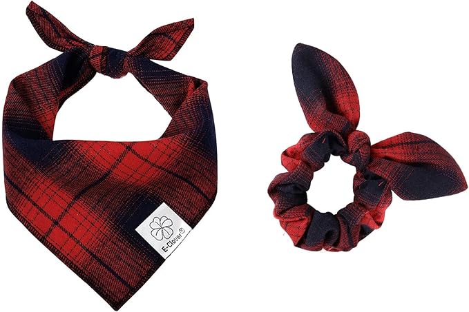 E-Clover Red Plaid Dog Kerchief Bandana Triangle Scarf Bibs for Small Dog Puppy Boy Pet Owner Mom Gifts