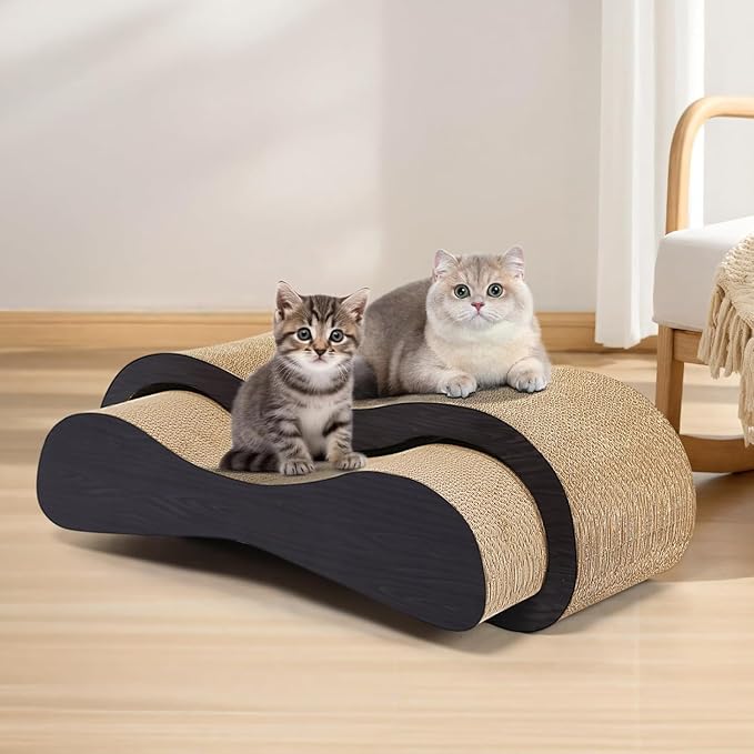 2 in 1 Large Cardboard Cat Scratcher Lounger，Cat Scratching Board for Indoor Cats,100% Recyclable&Reversible Horizontal Scratching Pads Prevents Furniture Damage,Brown