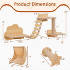 Tangkula Cat Wall Shelves, 6 Pieces Wooden Wall Mounted Kitten Furniture Set with Hammock, Bridge, 2-Step Cat Tree, Platforms, Scratching Posts & Hanging Toy, Modern Cat Climber Steps