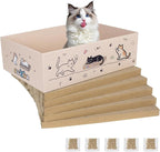 Large Cat Scratcher Pad with Box, Reversible Corrugated Cardboard Scratch Pad, Kitten Scratching Board with Catnip, Durable Recycle Scratching Pads, 5 Pack, L