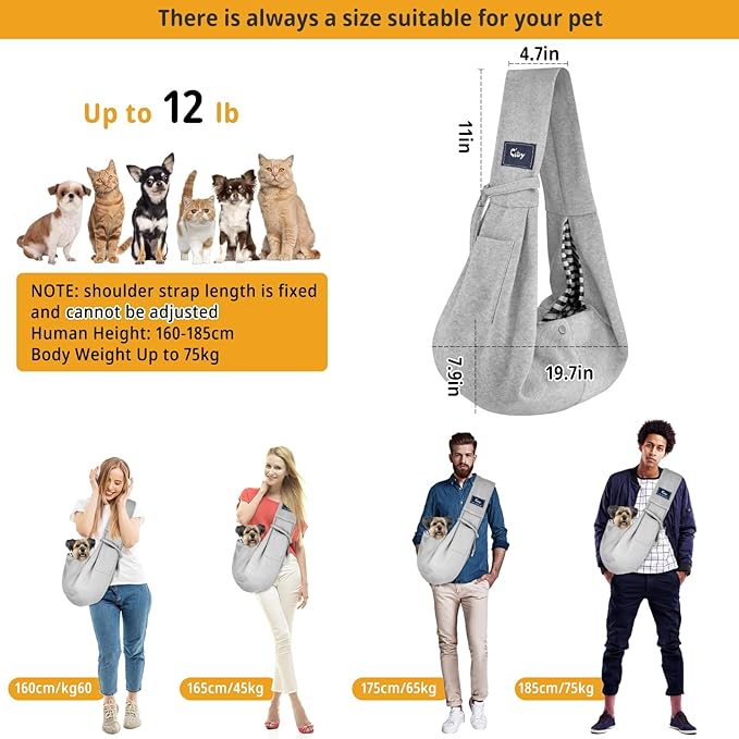 CUBY Dog and Cat Sling Carrier - Hands Free Reversible Pet Papoose Bag - Soft Pouch and Tote Design - Suitable for Puppy, Small Dogs Cats Outdoor