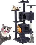FluffyDream Cat Tree Tower for Indoor Cats, 54 Inches Multi-Level Activity Cat Tree with Sisal Scratching Posts Cat Play House Large Kitten Condo Funny Toys Climbing Ladder,Gray,Premium
