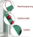 Frienda Hanging Jingle Sleigh Bells 7-Bell Dog Doorbells for Door Knob Faux Leather Belts Go Outside Dog Bells Christmas Decor and Holiday Decorations, 18.7 x 1.8 x 1 Inches(Green with Red)