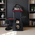 Montary 44.5" Gothic Multi-Level Cat Tree Tower, Featuring A Removable Cushion, Hammock, Cozy Cat Nest, Interactive Toy, Soft Fabric, Black