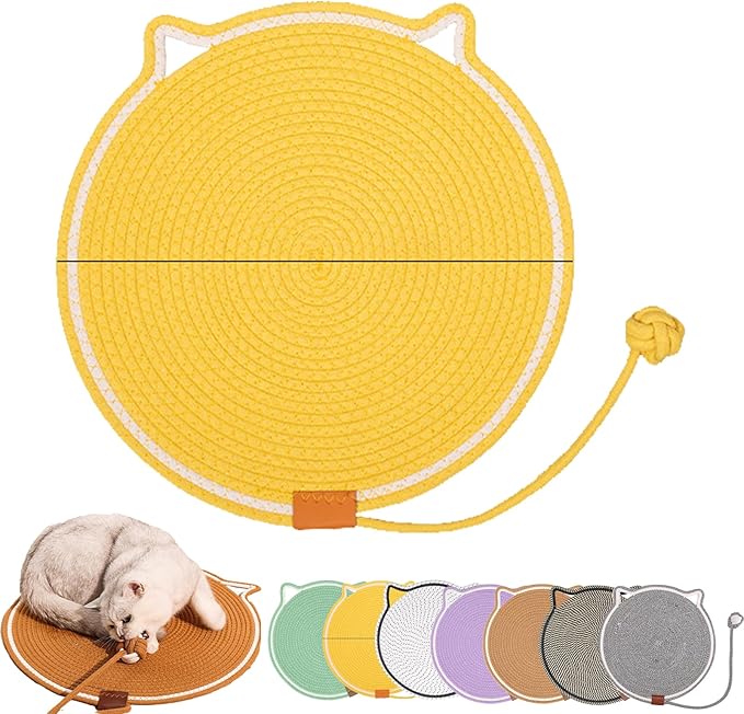 Celery Pets, Dual Scratching Pad for Cats, Celery Pets Cat Scratcher Mat, Natural Cotton Rope Cat Scratching Mat, Scratching Pads for Indoor Cats (Yellow,20in)