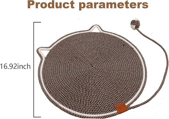 Cat Scratching Pad, Natural Cotton Rope Cat Scratch Mat, 16.9'' Round Wall & Floor Scratcher, Durable Furniture Protector for Couch, Carpet, Sofa, Eco-Friendly Cat Scratcher Pad（Brown）