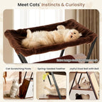 71" Modern Wood Cat Tree for Large Cats—Heavy Duty Tall Cat Tower for Indoor Cats, Multi-Level Cat Furniture with Condo, Large Perch, Scratching Posts & Hammock (Burnt Wood with White Cave)