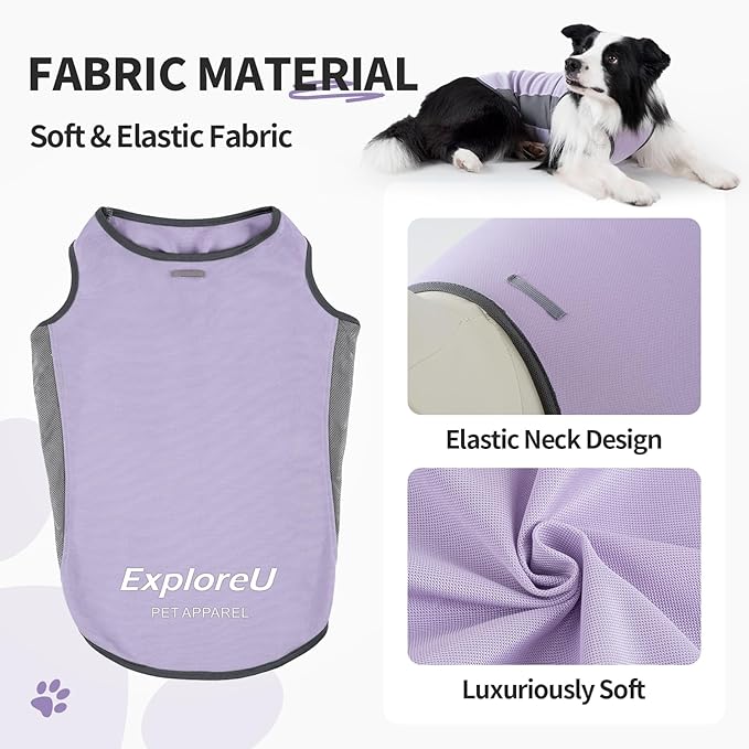 Dog Shirt, Cooling Vest Lightweight Breathable, Dog T-Shirts All-Season Sun Protection Quick Dry Soft Stretchy Reflective Tank Top - Small Medium Large Dogs (Brier Rose+Lilac Ether, Medium)
