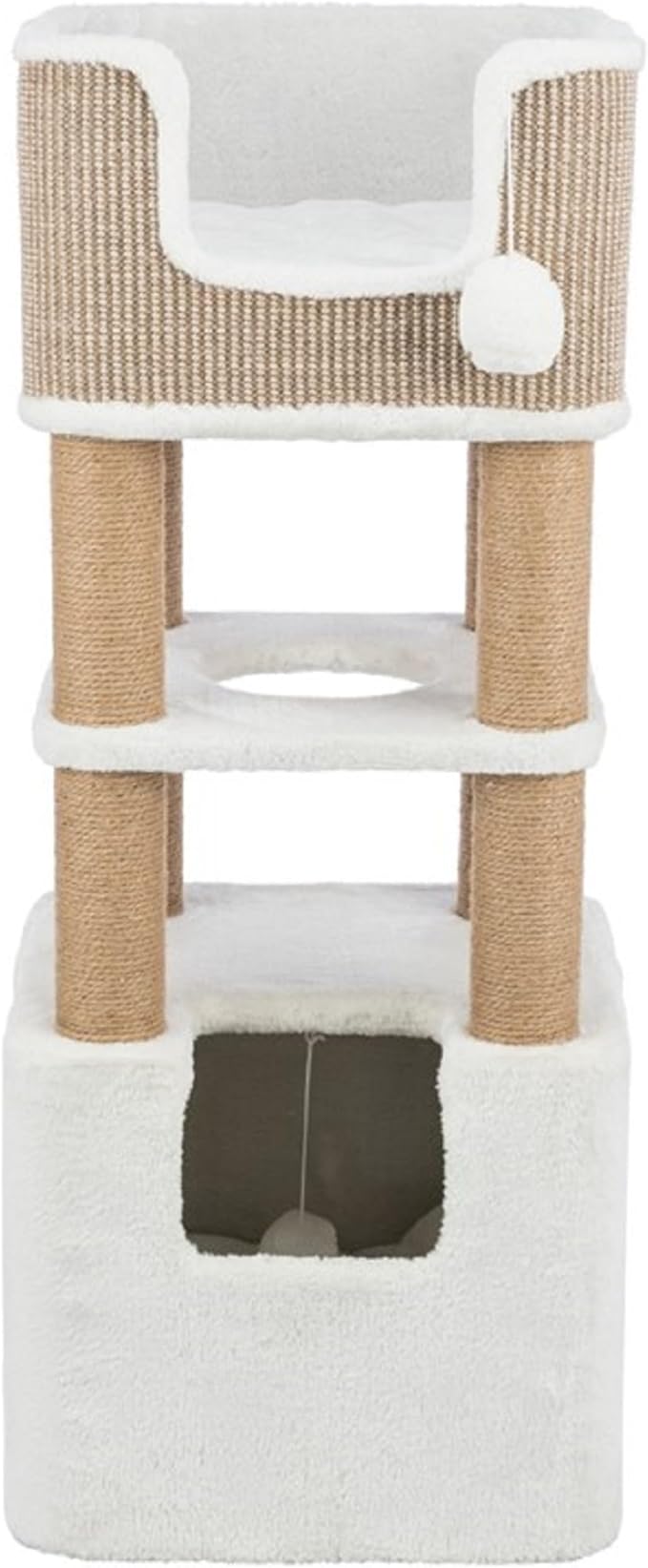 Trixie Lucano Cat Tree, 39.8-in Cat Tower with 8 Jute Scratching Posts & Plush & Sisal Covered Condo, Sturdy Base, Interactive Pom-Poms, Indoor Furniture for Climbing & Relaxation, Brown