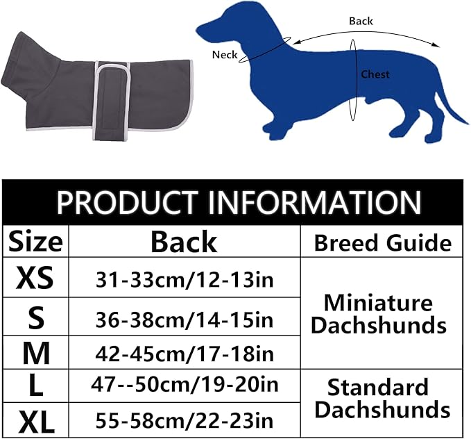 Geyecete Dachshund Sweaters - Dachshund Coat Perfect Winter Coat with Padded Fleece Lining and High Collar - Dog Snowsuit with Adjustable Bands - Gray - L