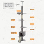 PETEPELA Floor to Ceiling Cat Tree, Cat Tower 5 Tiers Tall (83-108 Inches) Adjustable Height, Cats Climbing Tree Featuring with Condo, Scratching Post and Big Perches for Indoor Cats, Grey