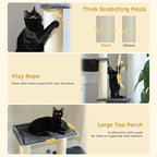 67" Heavy Duty Cat Tree for Indoor Cats Large Adult, XXL Cat Tower with 8 Thick Scratching Posts (φ4.3), Large Perch, Spacious Condo & Big Hammock - for Maine Coon up to 20 lbs, Grey