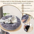 PETSITE Floor to Ceiling Cat Tree with 93”-107” Adjustable Height, 5-Tier Wooden Cat Climbing Pole with Scratching Post, Cozy Hammock and Basket Bed, Floor to Ceiling Cat Tower