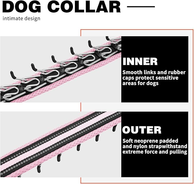 Martingale No Pull Dog Collar for Large Medium Small Dogs, Heavy Duty Nylon Adjustable Reflective Anti Pull Slip Collar with Buckle for Training Walking Hunting M Pink