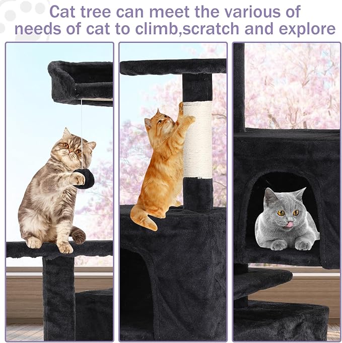 Cat Tree 70 Inches Cat Tower for Indoor Cats Multi-Level Cat Condo with Litter Box Enclosure,Scratching Posts for Indoor Cats (Dark Gray)