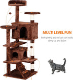 54-Inch Cat Tree for Large Cats, Sturdy Multi-Level Cat Tower with 2 Condos, Hanging Ball and Sisal Scratching Posts, Durable Cat Furniture for Indoor Cats (Brown)