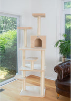 Cat Tree 74" - 7 Level Faux Fur Tower with Playhouse & Perches - Easy Assembly