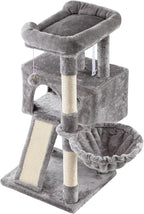 IMUsee Cat Tree for Indoor Cats, Multi-Level Cat House Condo with Large Perch, Scratching Posts, Hammock, Cat Climbing Stand with Toy for Small Cats Kittens Play Rest, 36" Tall, Grey