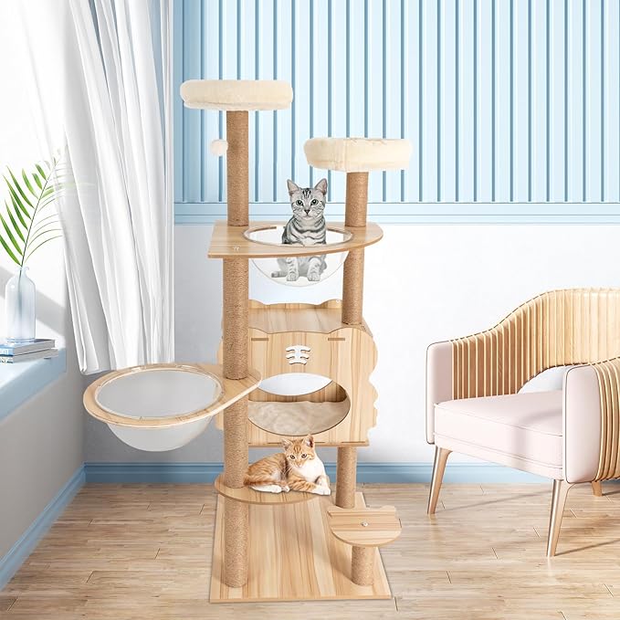 Cat Tree Tower Multi-Level Cat Climbing Frame 54 -Inch Modern MDF Cat Condo Cage for Large Cat with Scratching Posts (52 * 52 * 26(cm))