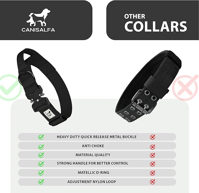 Tactical Dog Collar for Medium & Large Dogs – Heavy Duty Adjustable Nylon Collar with Control Handle, Quick-Release Metal Buckle & D-Ring – Comfortable, Durable Training Collar for All Dog Breeds