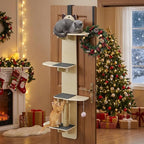 Vertical Cat Climbing Tree, Over Door Cat Hanger with Solid Wood Shelves Scratching Post Tease Ball, Cats Activity Tower 4-Levels Door Hanging Cats Climber Indoor (Wooden)