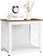 DWANTON Dog Crate Furniture with Cushion, Wooden Kennel Table with Double Doors, Indoor Dog House, Small/Medium/Large Size, 27.2" L, White+Warm Brown