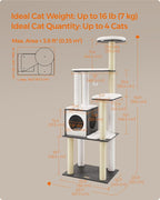 Feandrea Cat Tree, 65-Inch Modern Cat Tower for Indoor Cats, Multi-Level Cat Condo with 5 Scratching Posts, Perch, Washable Removable Cushions, Cat Furniture, Misty Gray UPCT166G03