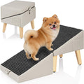 2-in-1 Foldable Dog Ramp for Couch and Bed, 14.4" H Dog Ramps for Small Dogs and Cats, Wooden Pet Stairs with Non-Slip Mat & Side Pockets, Split Ottoman Pet Ramp Steps for Medium Dogs, Puppy
