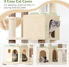 Globlazer Cat Tree Tall, 71 inches Cat Tower for Indoor Adult Cats Multi-Level 3 Condos for Indoor Cats XL Cat Tree Tower with Scratching Posts, Soft Extra Large Hanging Basket, F71, Beige