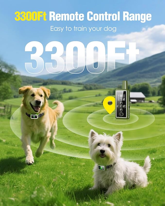 Dog Shock Collar 2 Dogs (10-120Lbs) - 3300FT Dog Training Collar with Remote for Small Medium Large Dogs, LED Light IPX7 Waterproof Electric with Beep Vibration Shock & Safety Lock