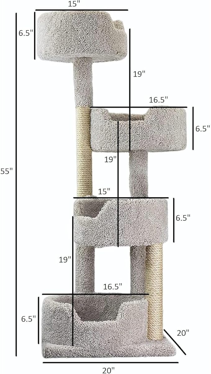 Maykoosh Rustic Romance Large Cat Stairway Neutral Color Solid Wood Cat Playground, Modern Multi-Level Cat Tree Tower for Indoor Cats, 20" L x 20" W x 55" H Beige