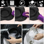 AsFrost Dog Food Bowls Stainless Steel Dog Bowls, Dog Food and Water Bowl Set with No Spill Non-Skid Silicone Mat, Dog Dishes for Small Medium Large Sized Dogs Pet Cat Food Bowls, 6 Cup, Black