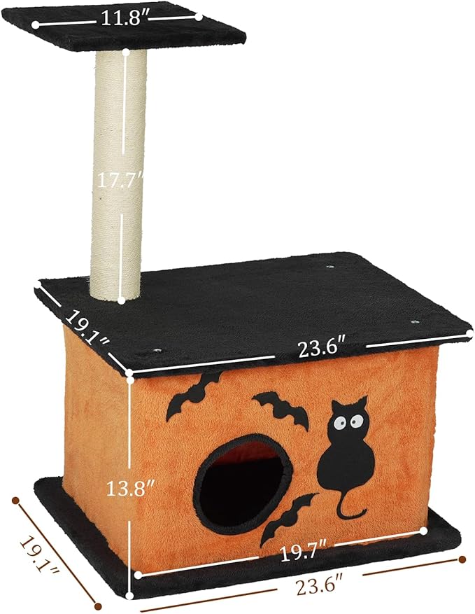 33" Halloween Cat Tree with Spacious Cat Condo, Small Cat Tower for Indoor Cats with Large Platform, Sisal Scratching Post - Spooky Cat Furniture for Small to Medium Cats, Orange & Black