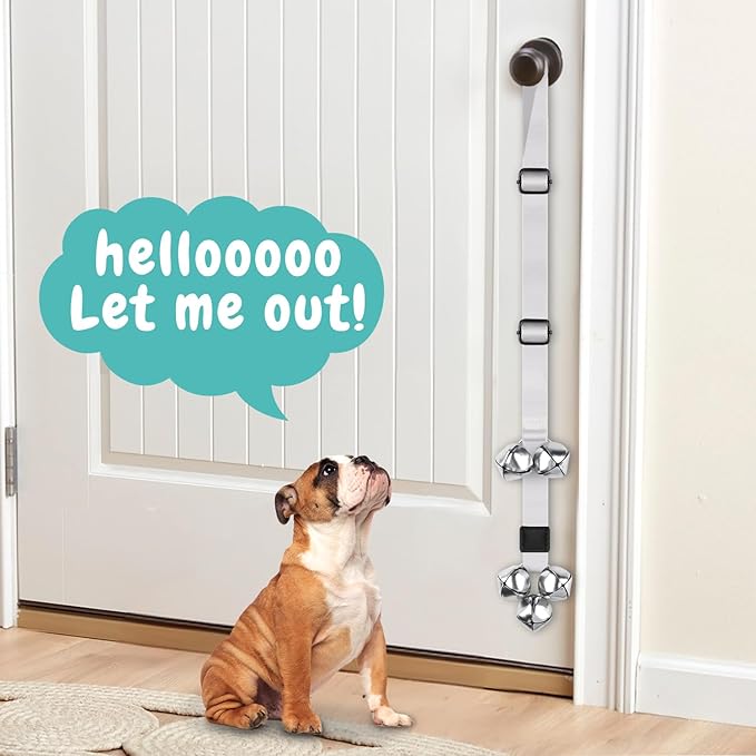 Dog Bells to Go Outside Dog Door Bell Premium Quality Buckle Adjustable Dog Bell Dog Attached to doorknob or Anywhere Near The Door, Length and Height Adjustable